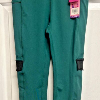 Pop Fit Leggings M Women's Black on Green Skinny Leg High Rise POP2575-50 NWT